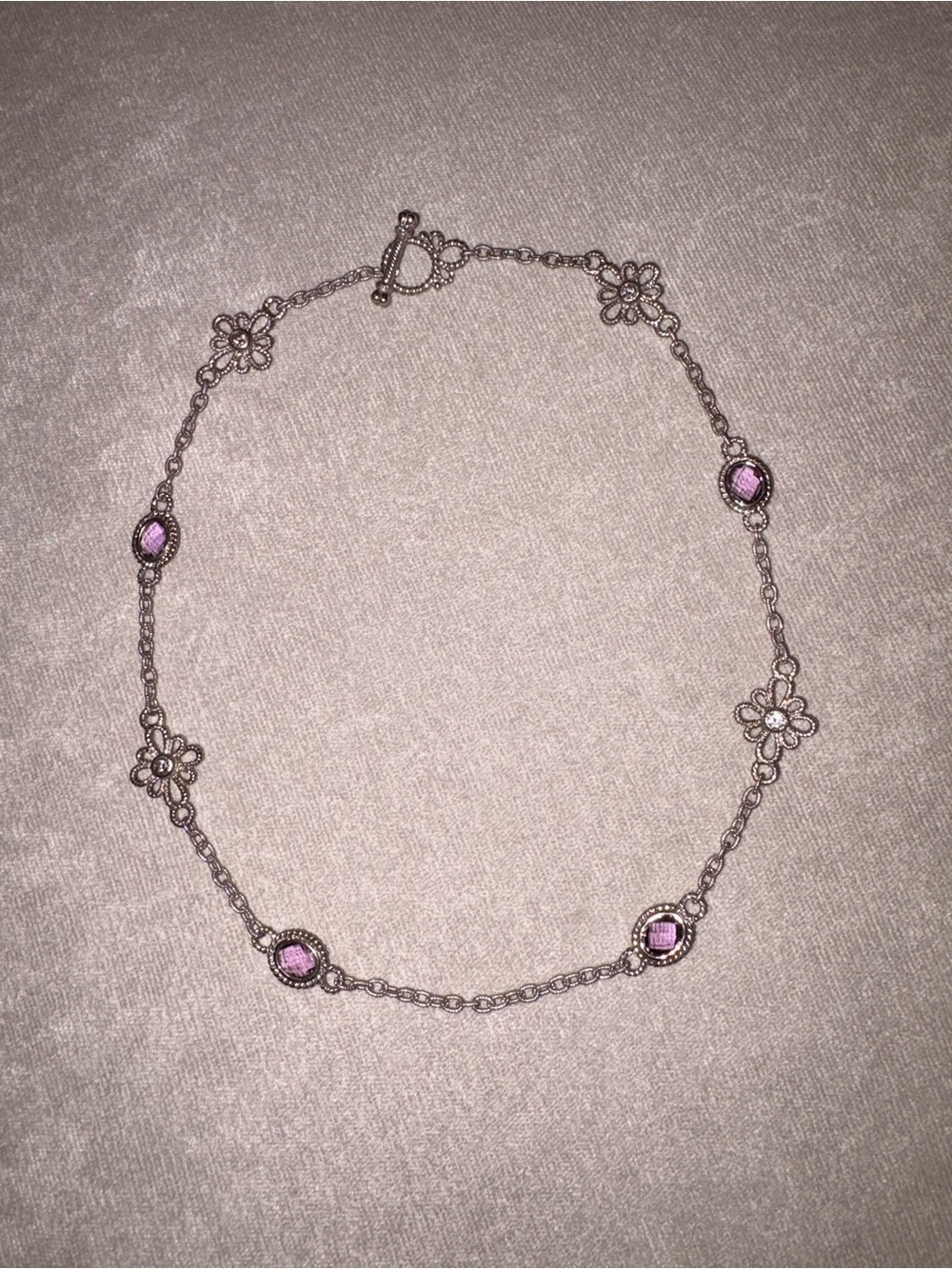 Judith Ripka Sterling Silver Amethyst & Floral Filigree Station Necklace